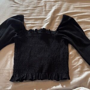 Black Smocked Long Sleeve Top- Brand New